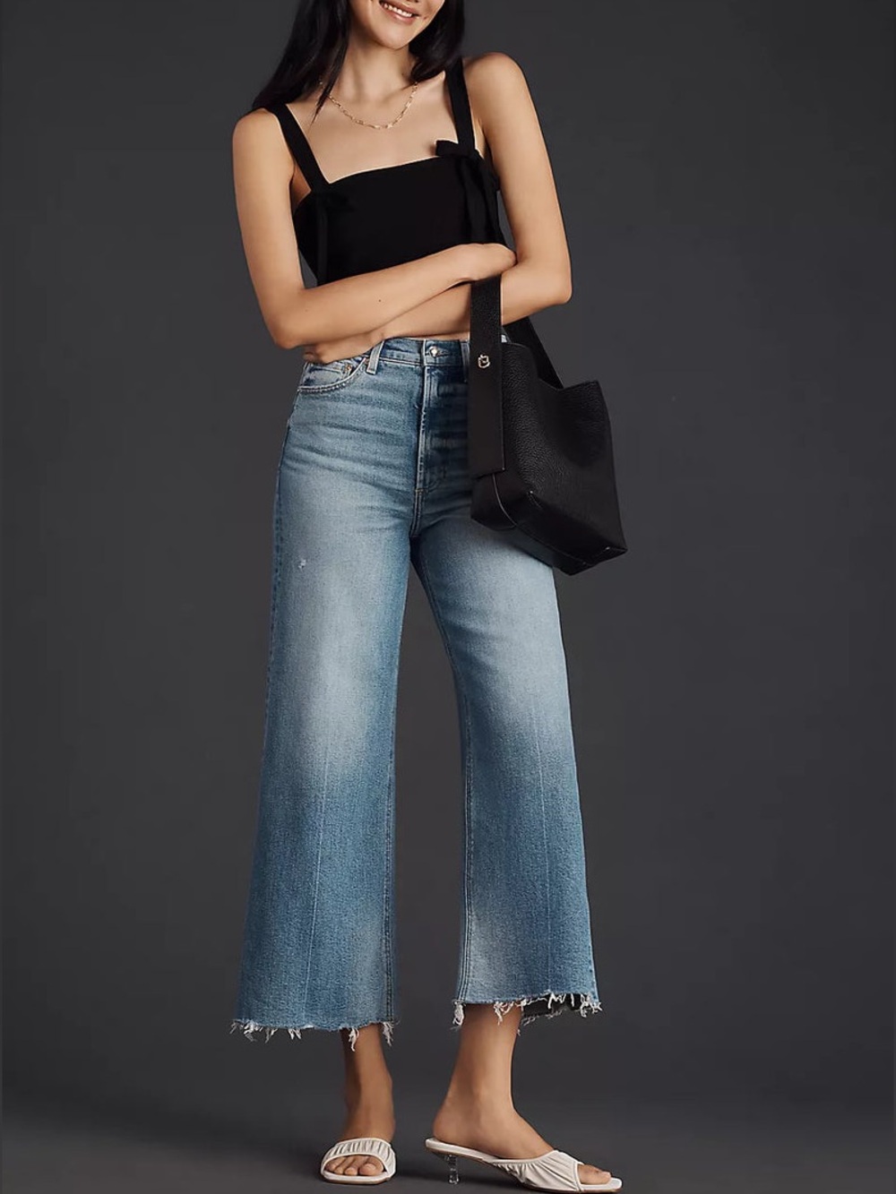 Pistola Lana High Rise Crop Flare Jeans Rhythm 31 Blue Denim Raw Hem Casual Chic